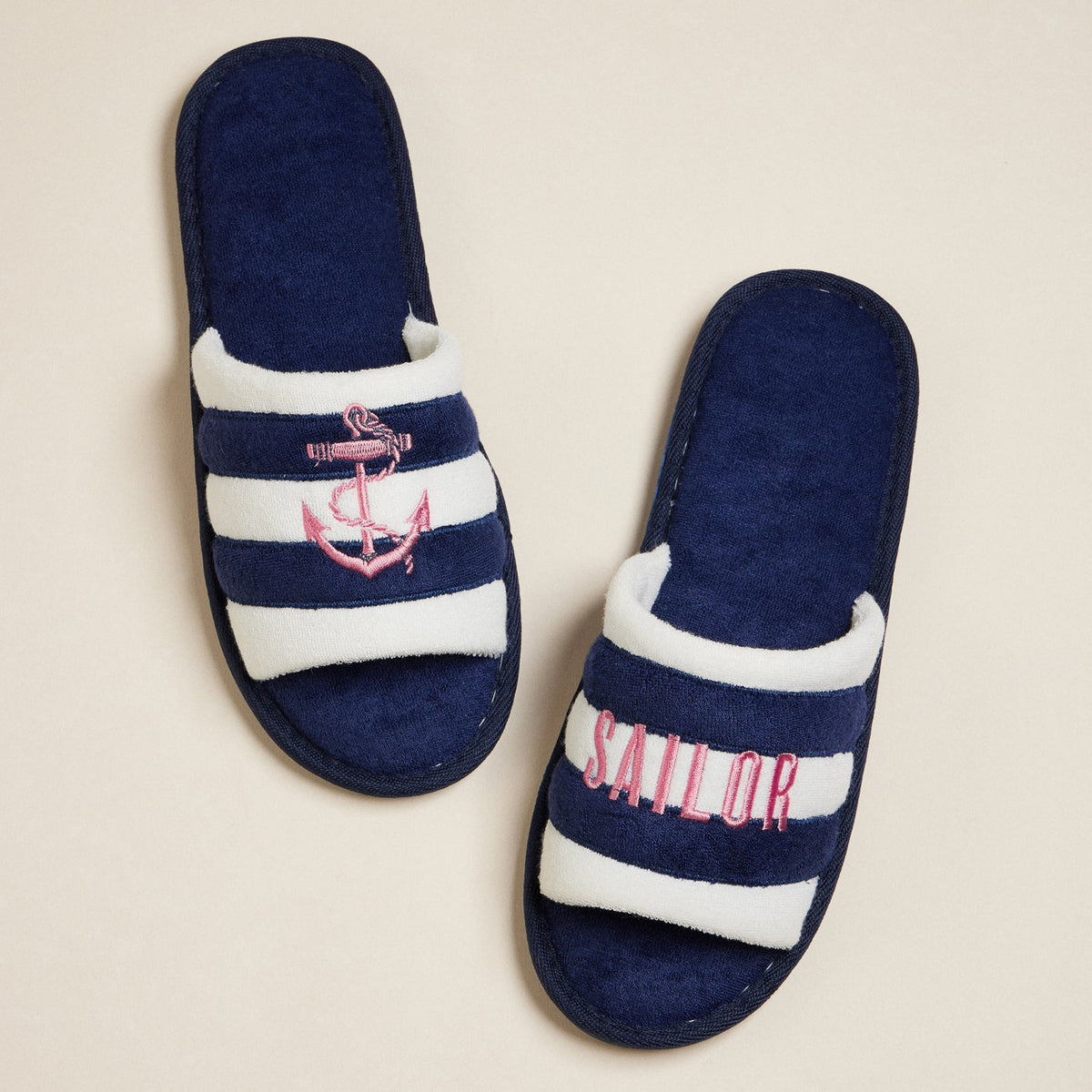 Sailor Anchor Embroidered Terry Poolside Slides