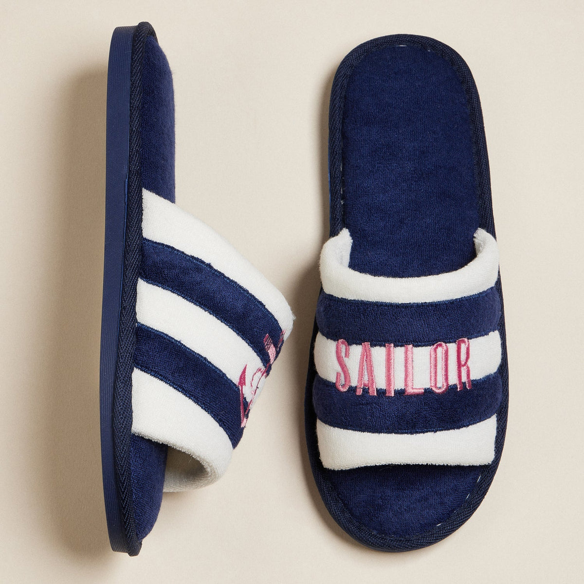 Sailor Anchor Embroidered Terry Poolside Slides