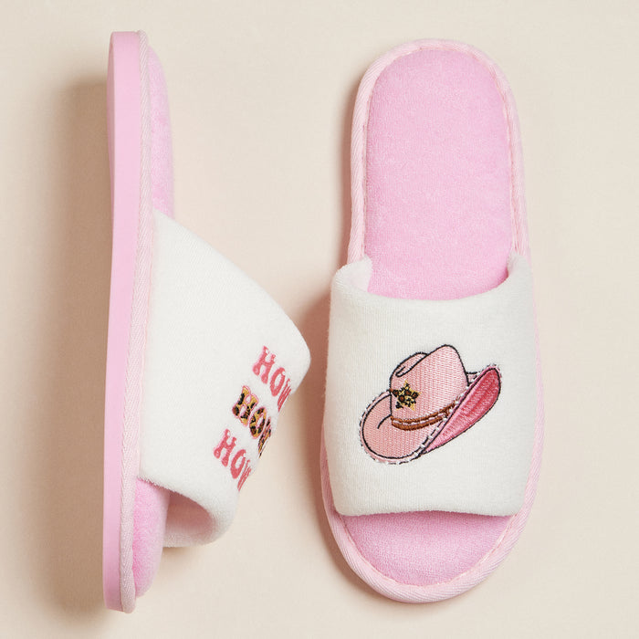 Howdy & Cowboy Hat Embroidered Terry Poolside Slides