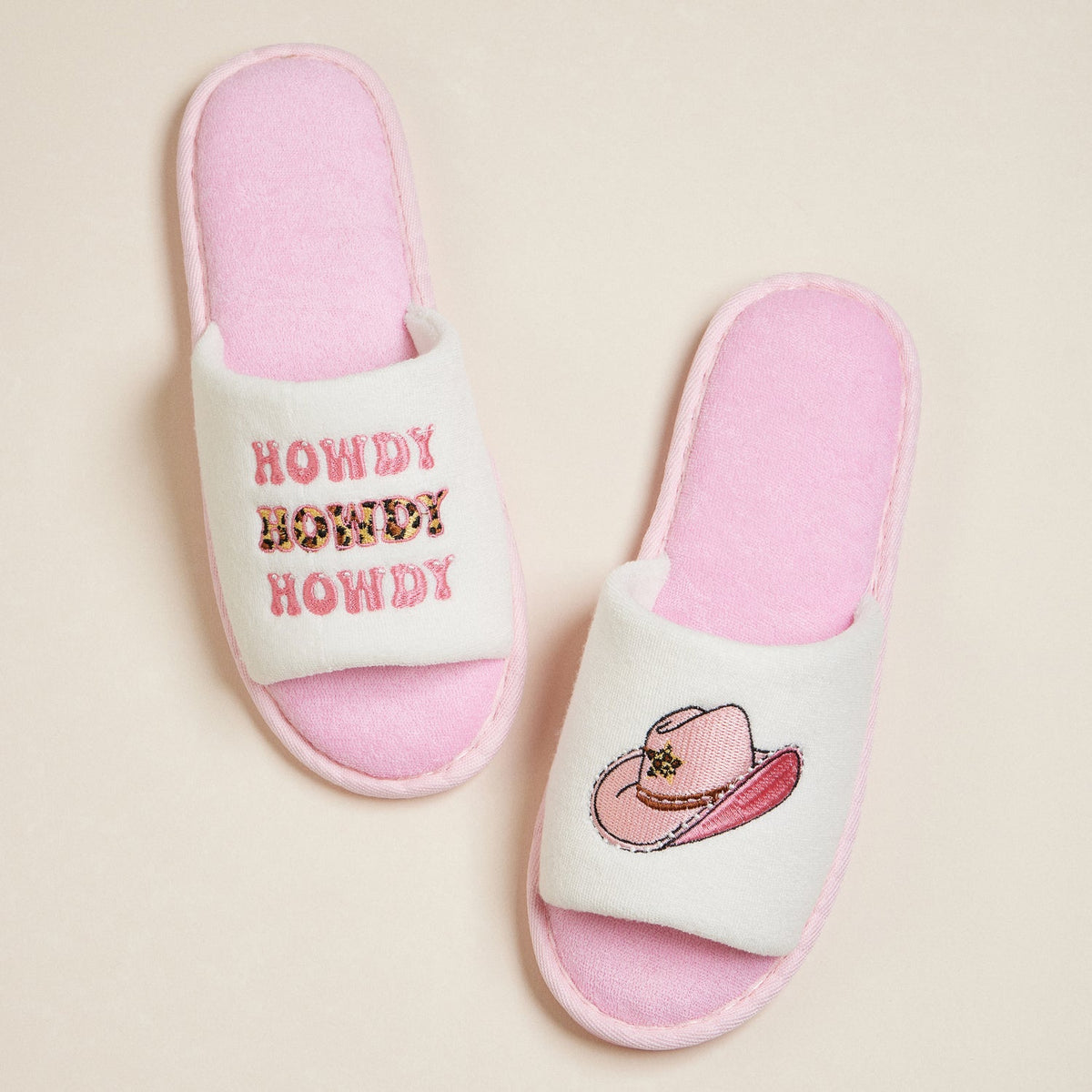 Howdy & Cowboy Hat Embroidered Terry Poolside Slides