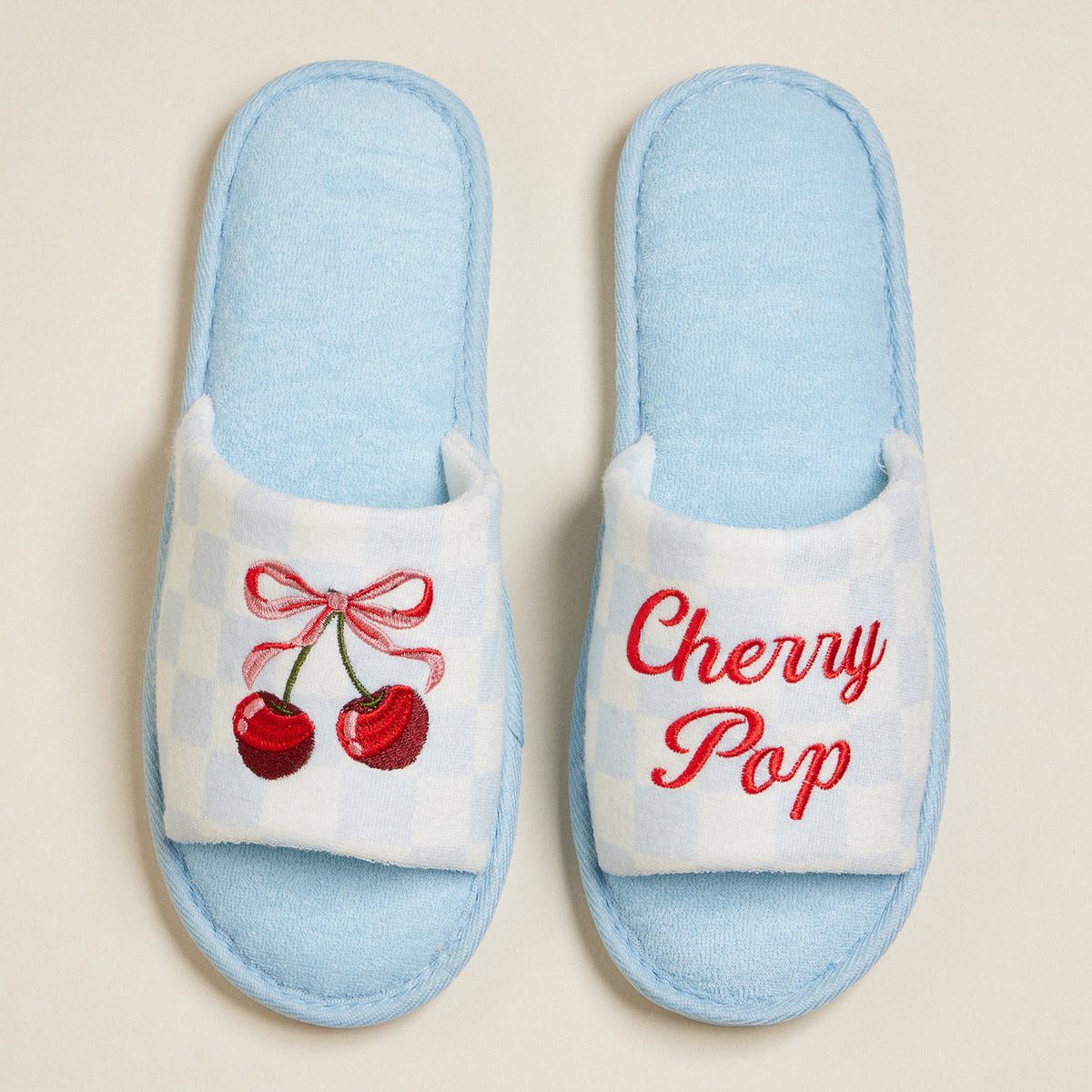 Cherry Pop Bow Embroidered Poolside Slides