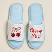 Cherry Pop Bow Embroidered Poolside Slides