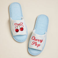 Cherry Pop Bow Embroidered Poolside Slides