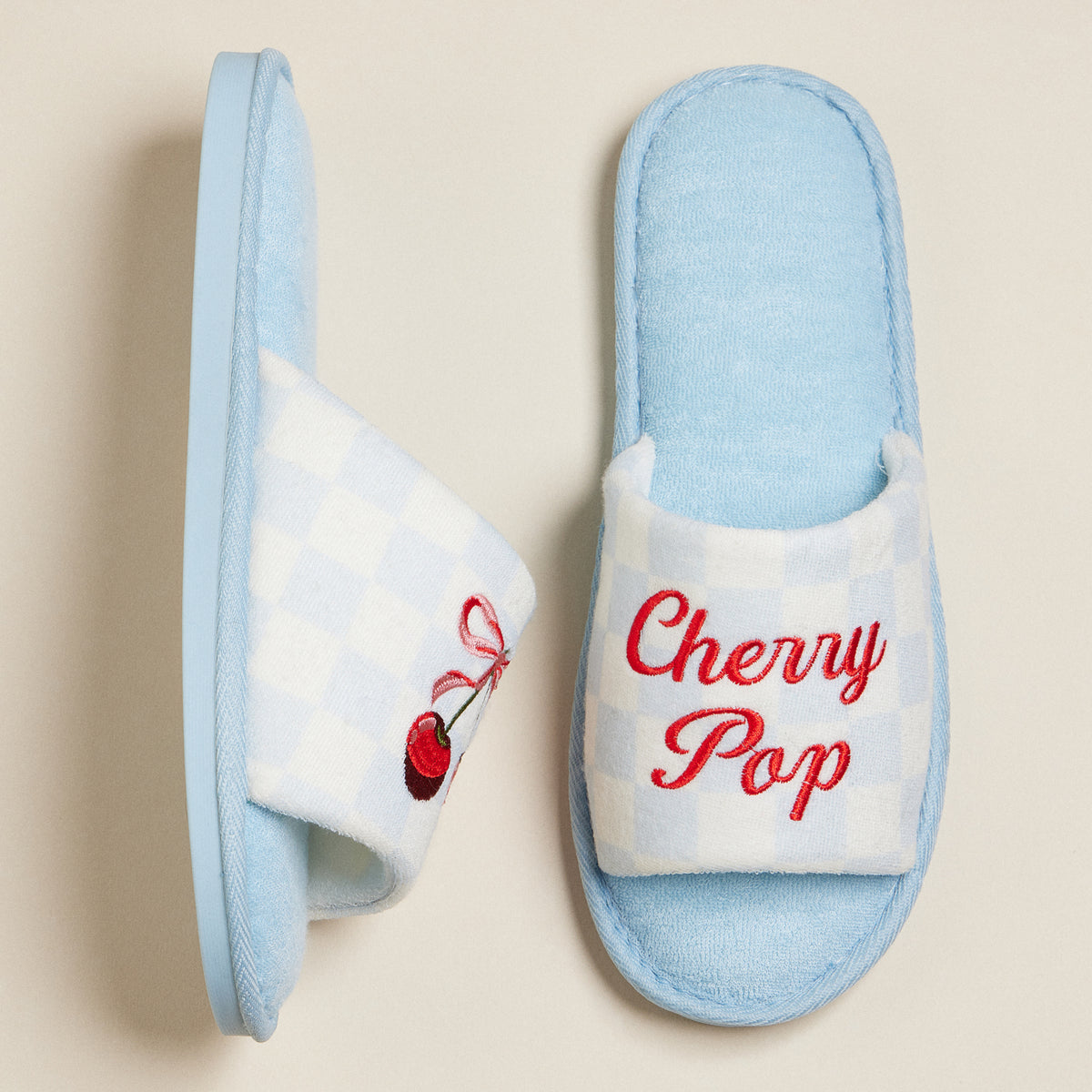 Cherry Pop Bow Embroidered Poolside Slides