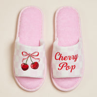 Cherry Pop Bow Embroidered Poolside Slides