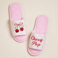 Cherry Pop Bow Embroidered Poolside Slides