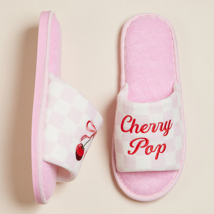 Cherry Pop Bow Embroidered Poolside Slides