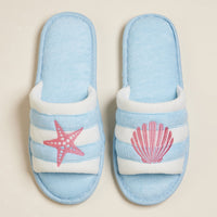 Sea Shell & Starfish Embroidered Terry Poolside Slides