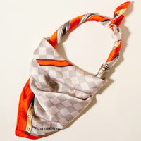 Luxury Trunk-Inspired Silk-Texture Scarf – Elegant Checkered Square Scarf