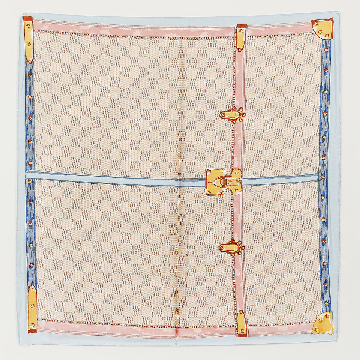 Luxury Trunk-Inspired Silk-Texture Scarf – Elegant Checkered Square Scarf