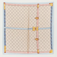 Luxury Trunk-Inspired Silk-Texture Scarf – Elegant Checkered Square Scarf