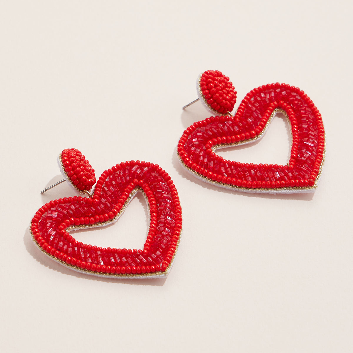 Bold Beaded Heart Statement Earrings