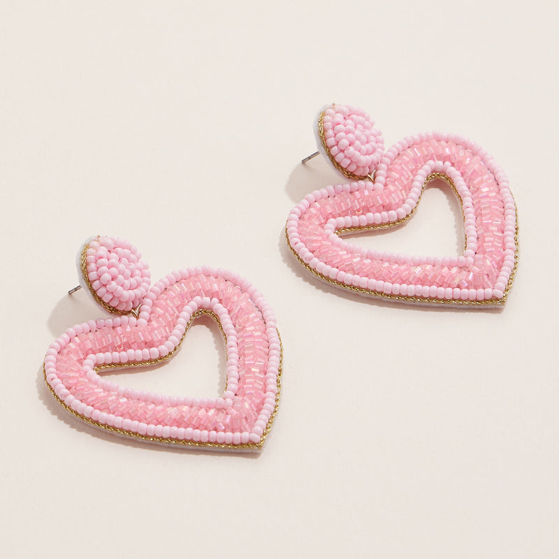 Bold Beaded Heart Statement Earrings