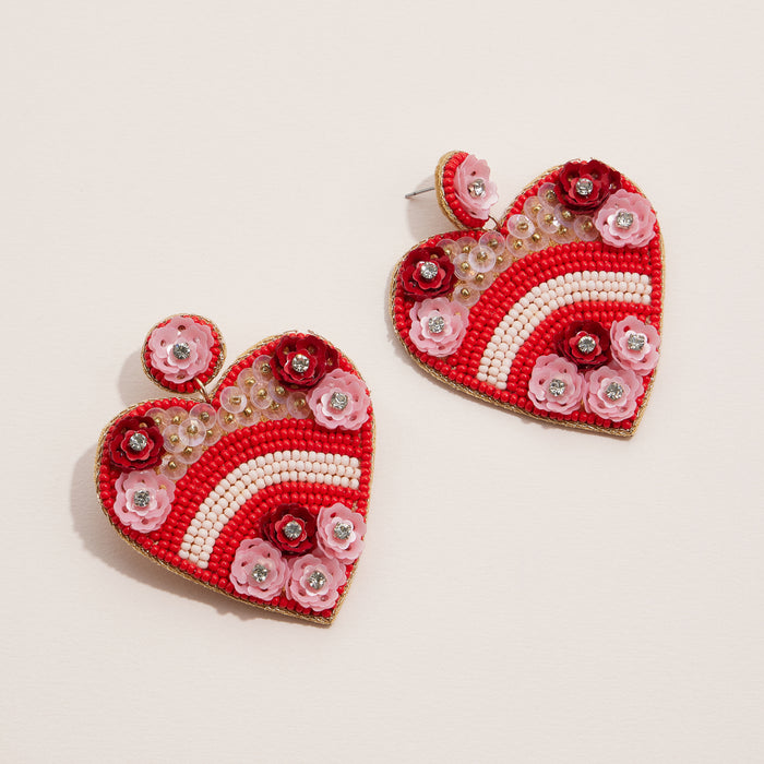 Floral Beaded Heart Earrings