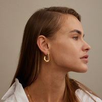 18K Gold Dip Organic Shape Stainless Steel Open Hoops