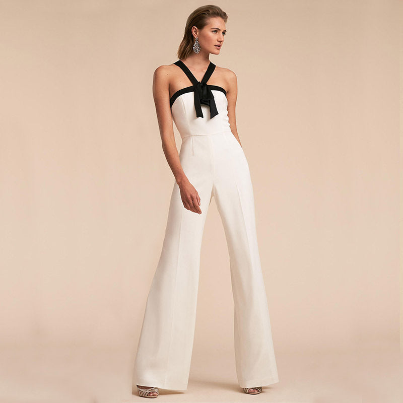 Contrast Color Suspender Jumpsuit