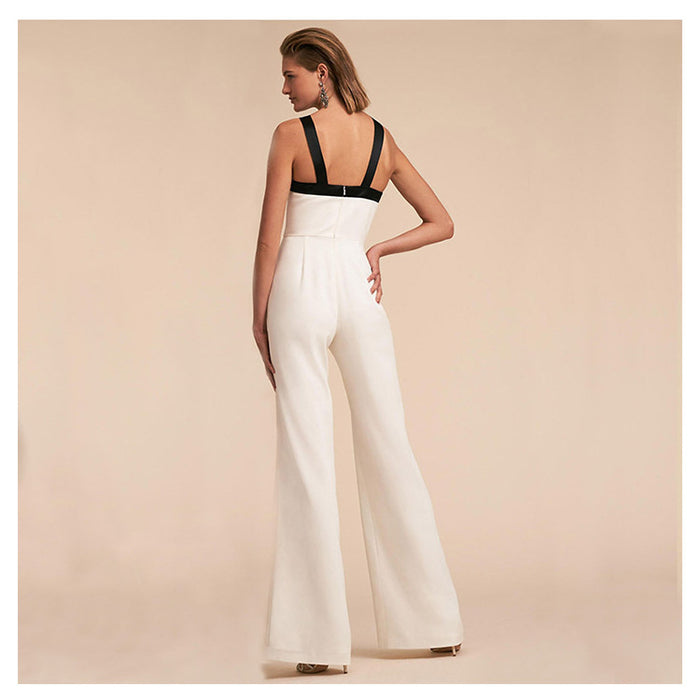 Contrast Color Suspender Jumpsuit