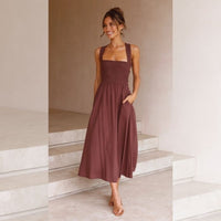 Casual Solid Color Cotton Linen Sleeveless Dress