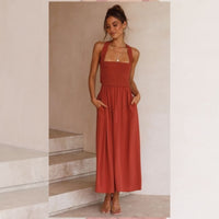 Casual Solid Color Cotton Linen Sleeveless Dress