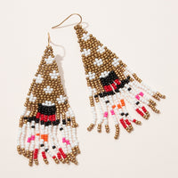 Christmas Snowman Seed Bead Fringe Earrings