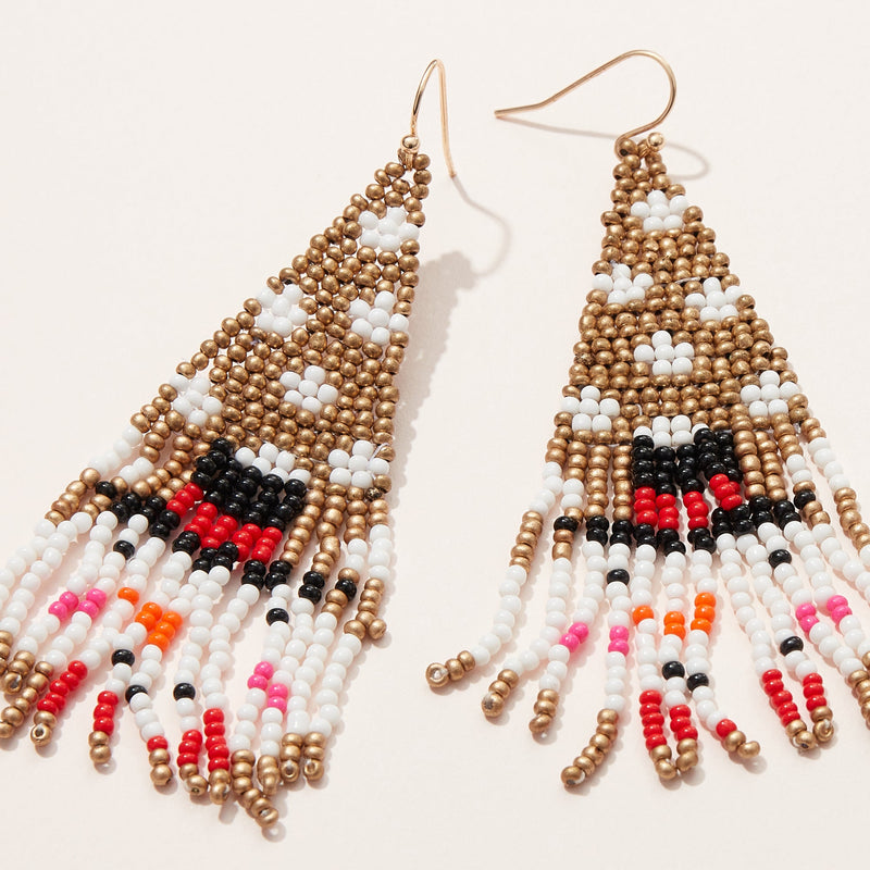 Christmas Snowman Seed Bead Fringe Earrings