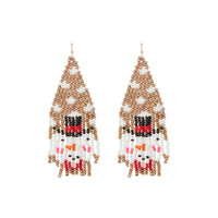 Christmas Snowman Seed Bead Fringe Earrings