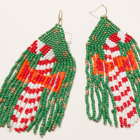 Christmas Candy Cane Seed Bead Fringe Earrings