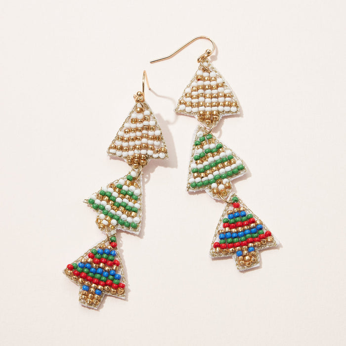 Christmas Trees Seed Bead Fringe Earrings