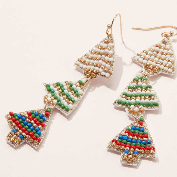 Christmas Trees Seed Bead Fringe Earrings