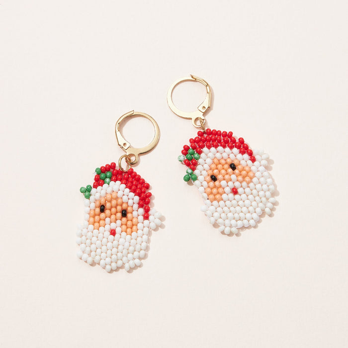 Mini Santa Seed Bead Hoop Earrings