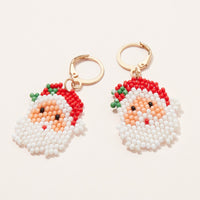 Mini Santa Seed Bead Hoop Earrings