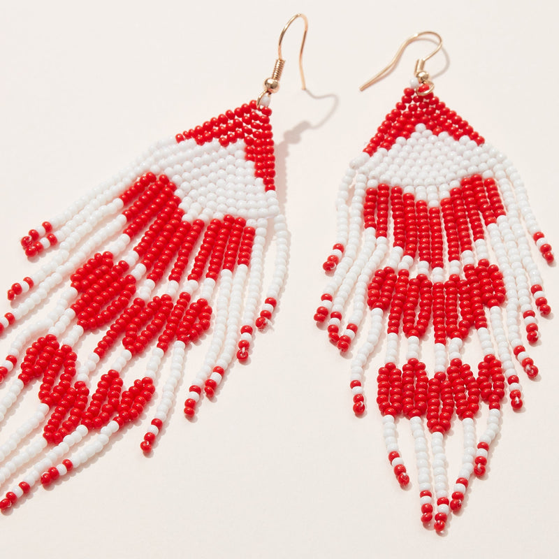 Heart Seed Bead Fringe Earrings