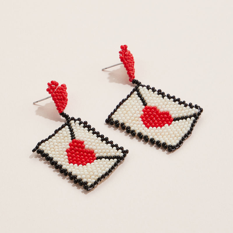 Beaded Love Letter Drop Earrings