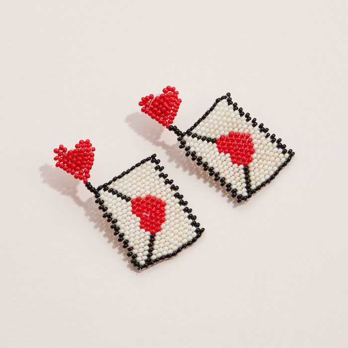 Beaded Love Letter Drop Earrings