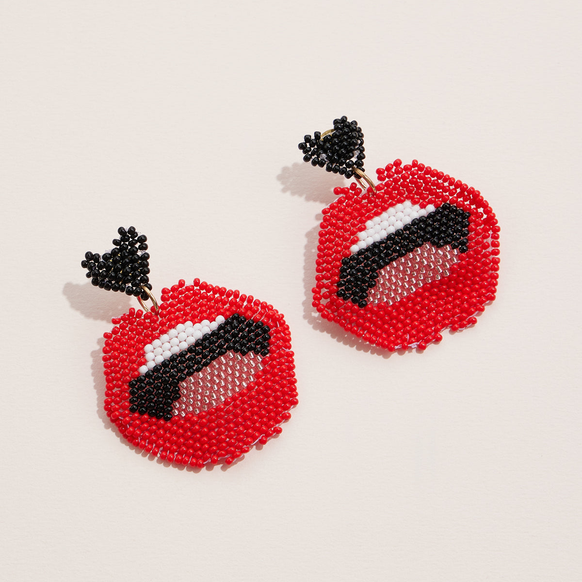 Beaded Red Lips Statement Earrings