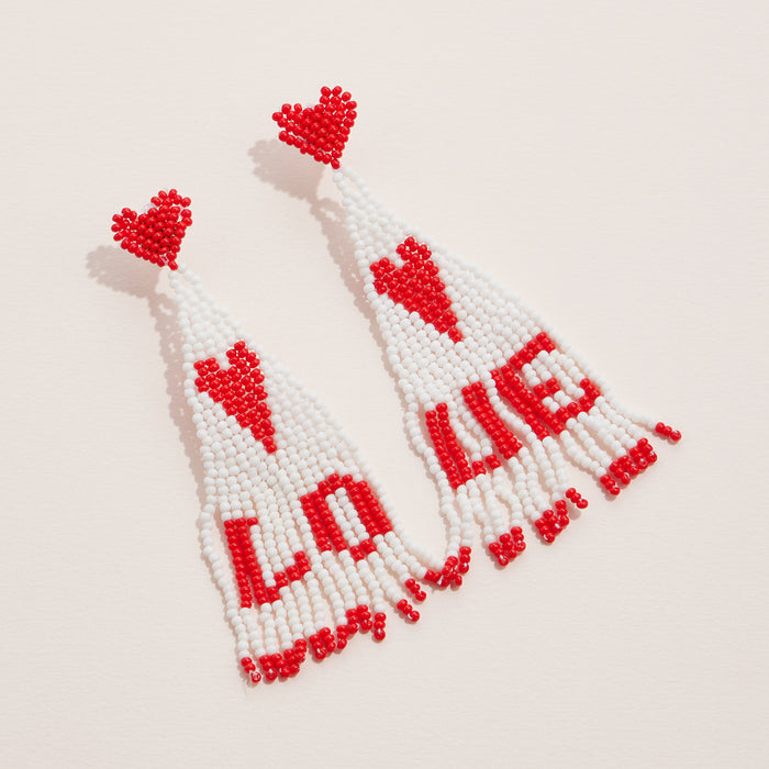 "LOVE" Beaded Fringe Earrings