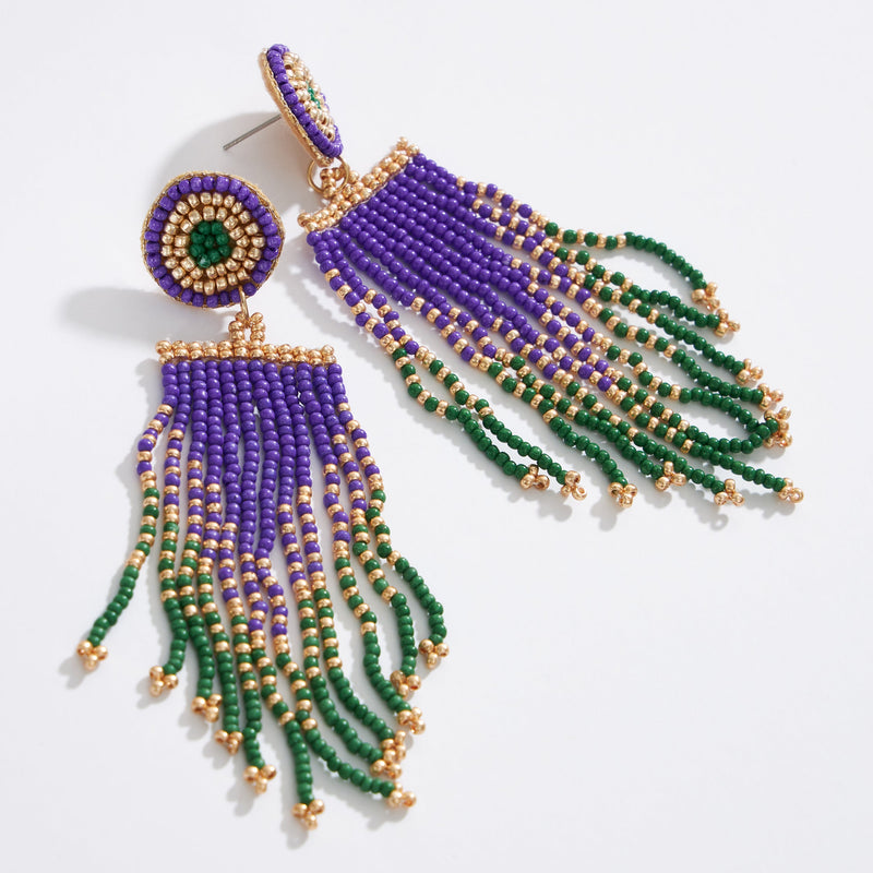 Mardi Gras Seed Beads Tassel Earring