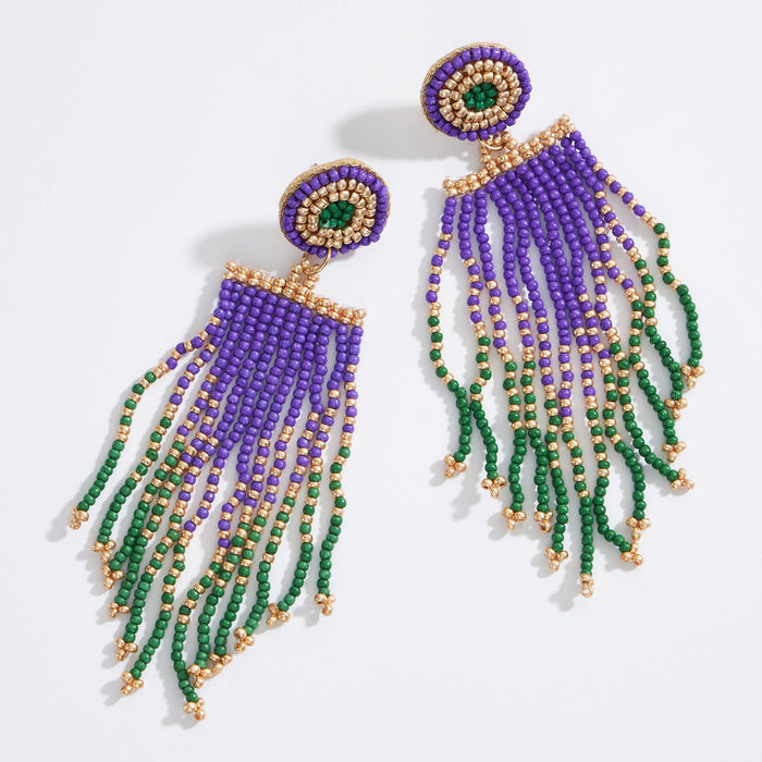 Mardi Gras Seed Beads Tassel Earring