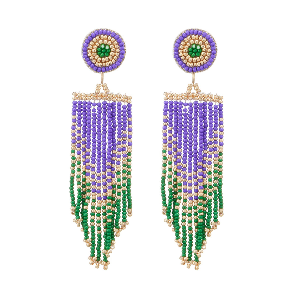 Mardi Gras Seed Beads Tassel Earring