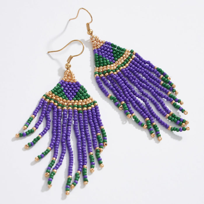 Mardi Gras Seed Beads Tassel Earring