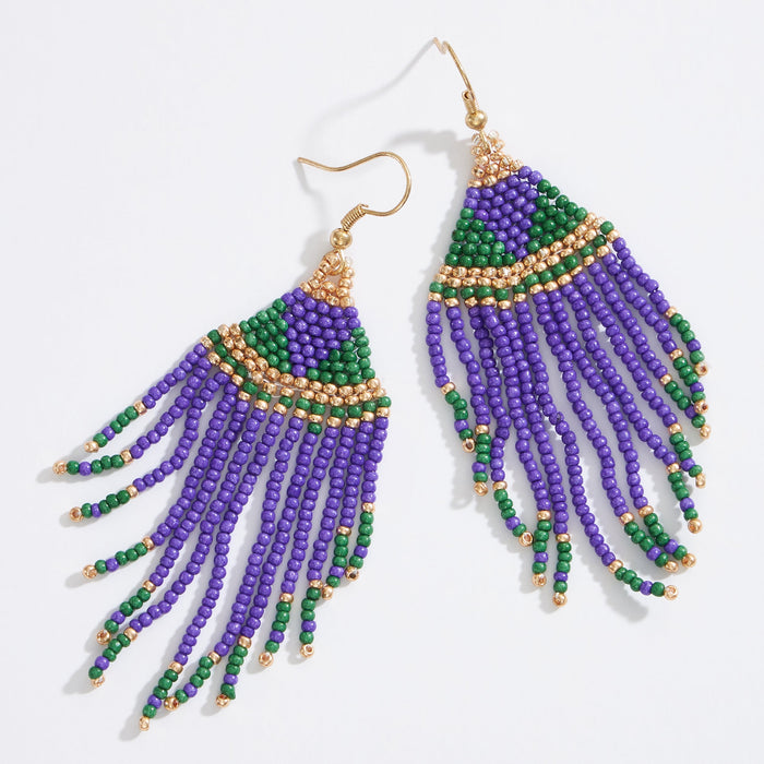 Mardi Gras Seed Beads Tassel Earring