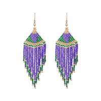 Mardi Gras Seed Beads Tassel Earring