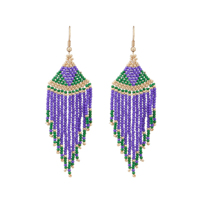 Mardi Gras Seed Beads Tassel Earring