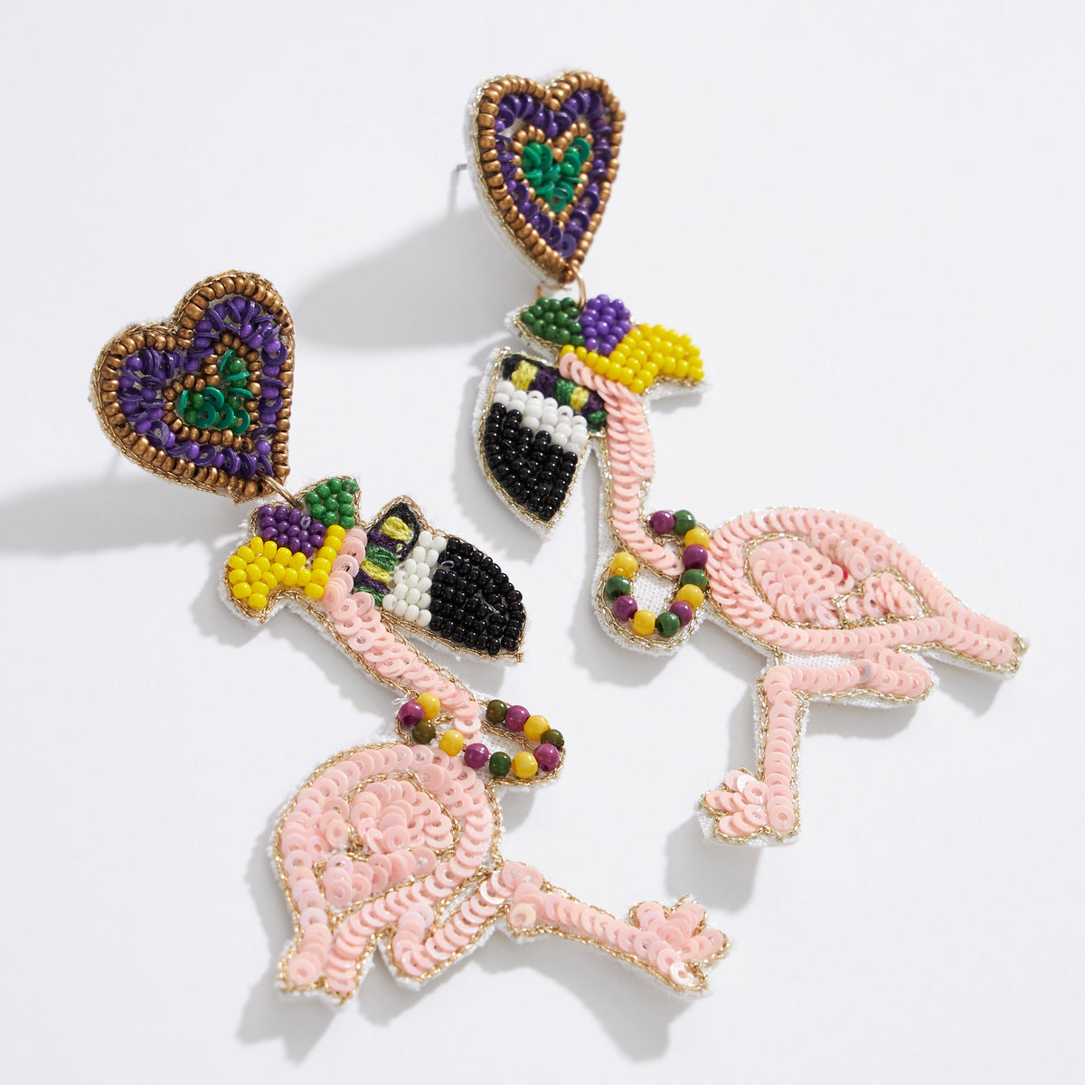 Mardi Gras Flamingo Seed Beads Earring