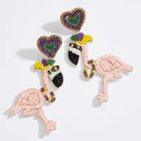 Mardi Gras Flamingo Seed Beads Earring