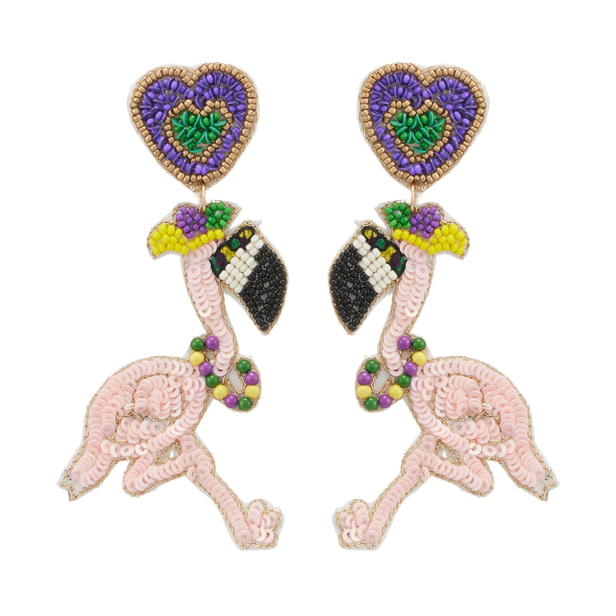 Mardi Gras Flamingo Seed Beads Earring