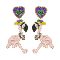 Mardi Gras Flamingo Seed Beads Earring