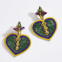 Mardi Gras Heart Seed Beads Earring