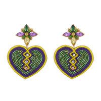 Mardi Gras Heart Seed Beads Earring