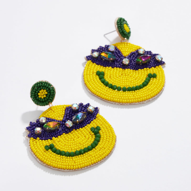 Mardi Gras Smile Seed Beads Earring